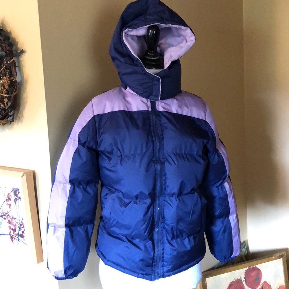 OPERATION WARM size 14/16 Hooded Puffer COLORBLOCK Purple & Lavender HOOD Zip